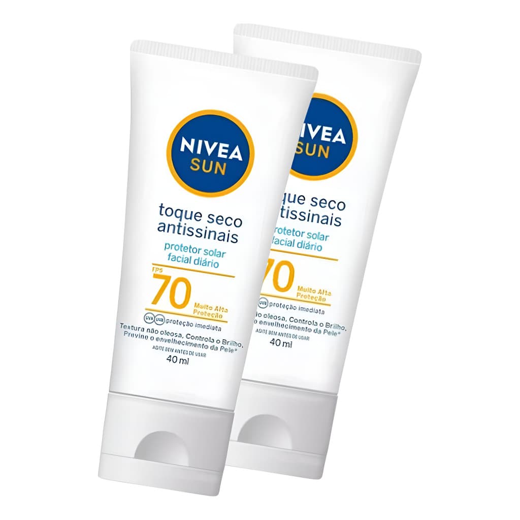 Kit 2 Nivea Sun Protetor Solar Facial Antissinais Fps70 40ml