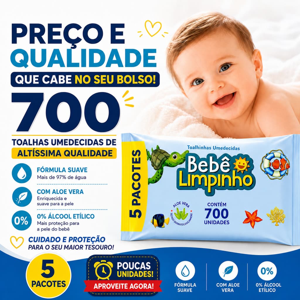 kit 700 lenco Toalha Umedecidas Bebê Ultra Limpinho Atacado