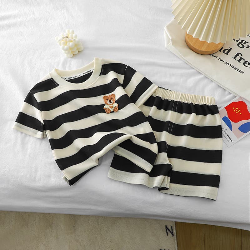 Bebê novo estilo crianças terno de manga curta listrado menina menino T verão roupas de bebê versão coreana roupas infan