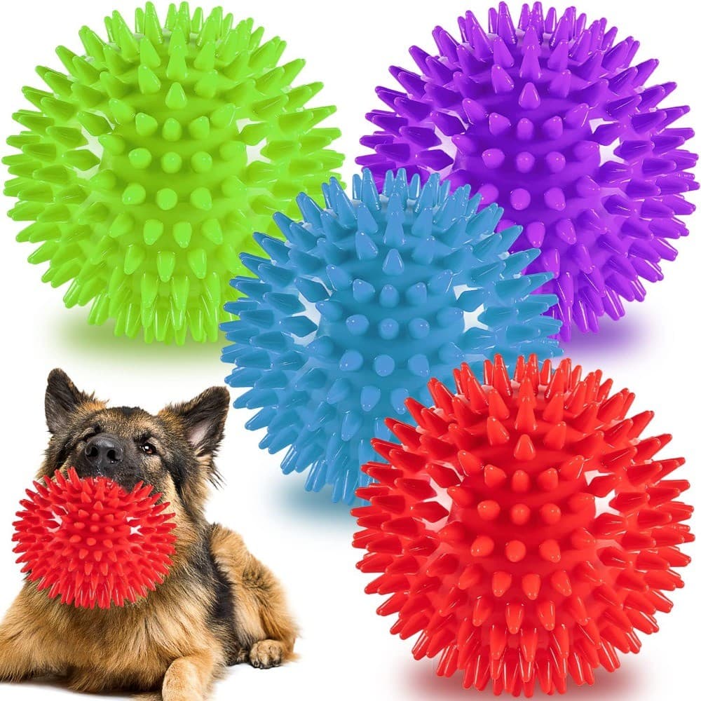 Brinquedos De Bola De Cachorro Estridente , 4 Pacotes De Bolas De Mastigar De Borracha , Brinquedo Dental Cravado Para C