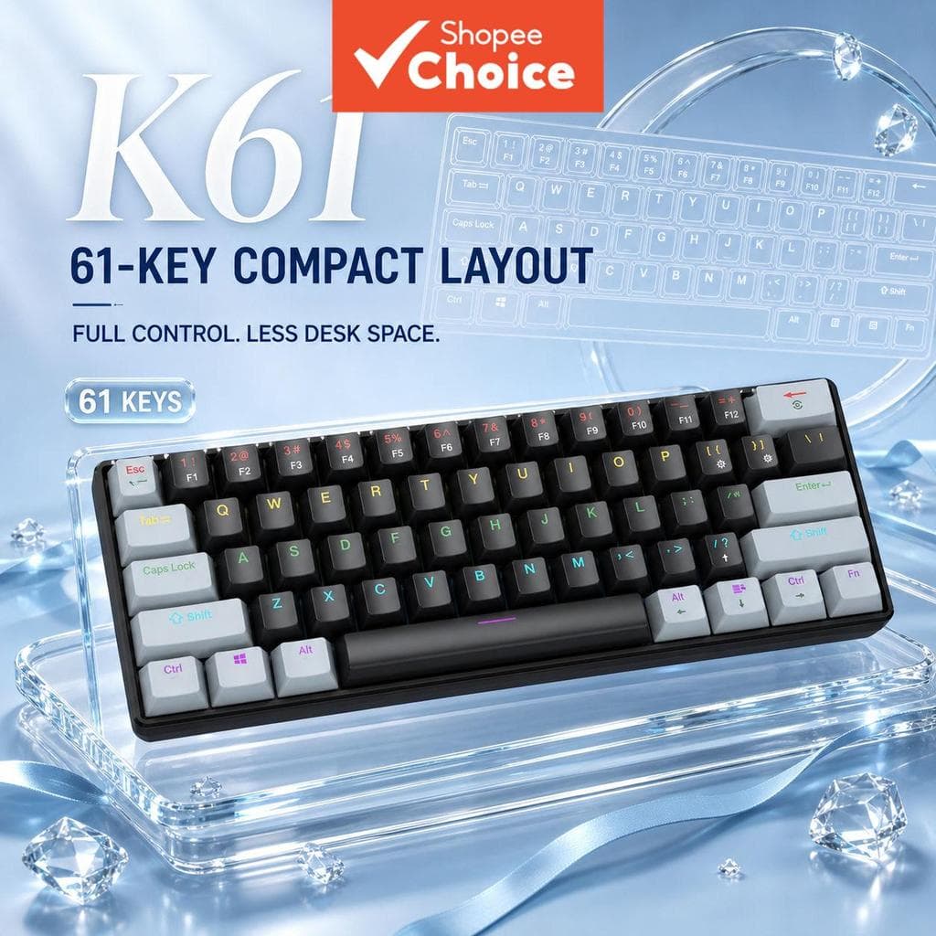 Teclado de jogos APAYADO K61, teclado mecânico portátil mini com fio 29010138mm 400g para notebook e desktop