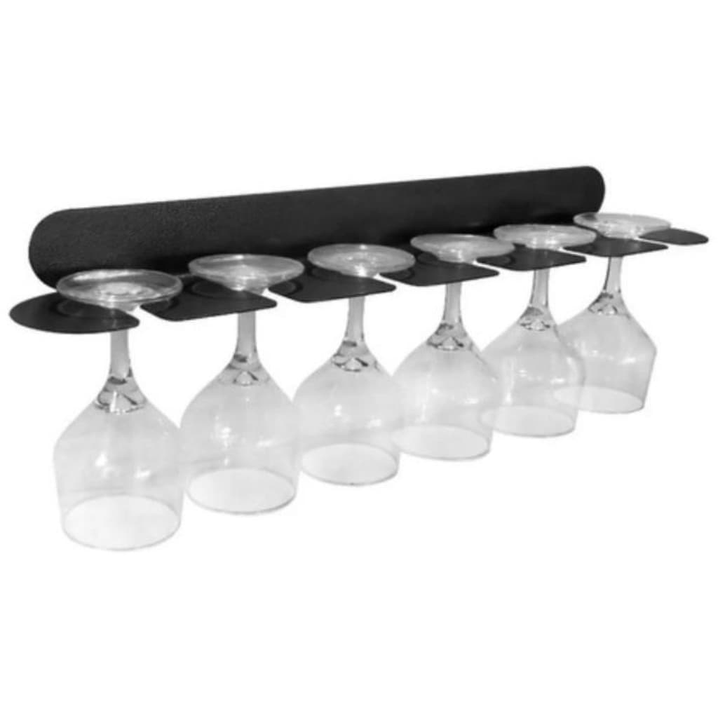 Suporte Porta 6 Taças De Vinho Prateleira Parede Adega Vinho Bar Preto