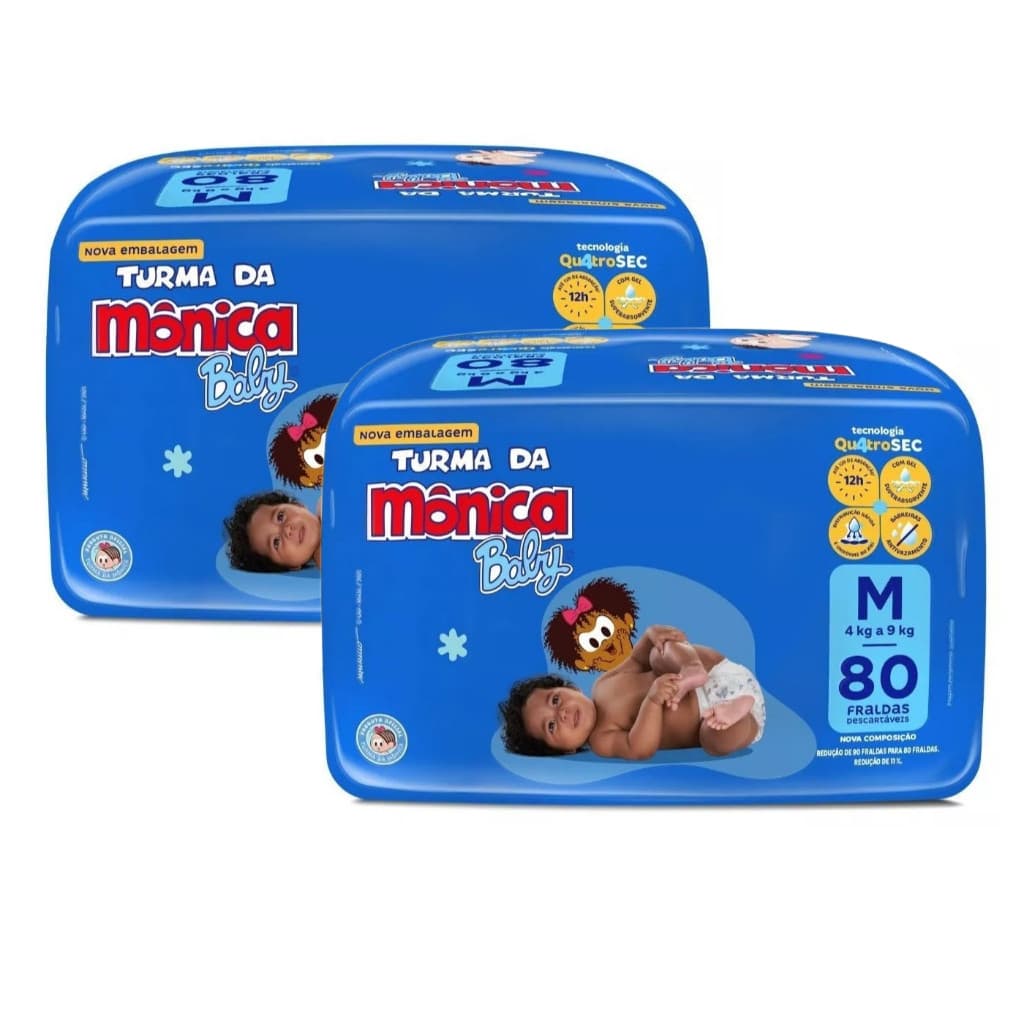 Kit 2 Pacotes Fralda Turma da Mônica Baby M 160 Unidades Descartável