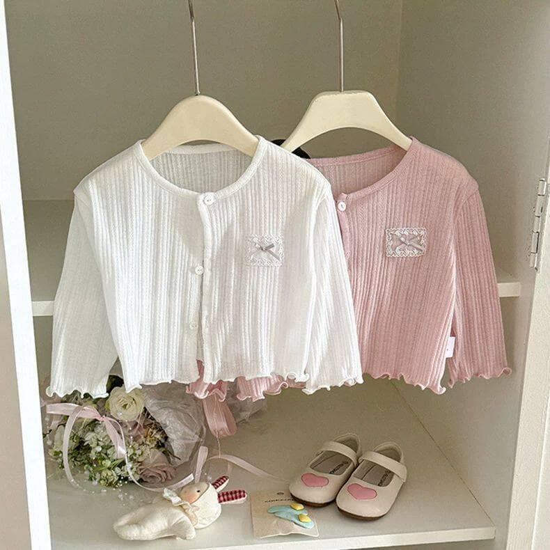 Roupas de bebê menina estilo Cardigan moda jaqueta de malha bebê menina protetor solar roupas doce topo bonito manga lon