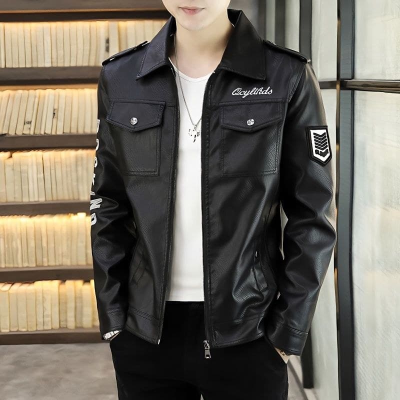 Jaqueta de couro masculina temporada versão coreana lapela jaqueta masculina jaqueta de couro roupas de motocicleta jaqu