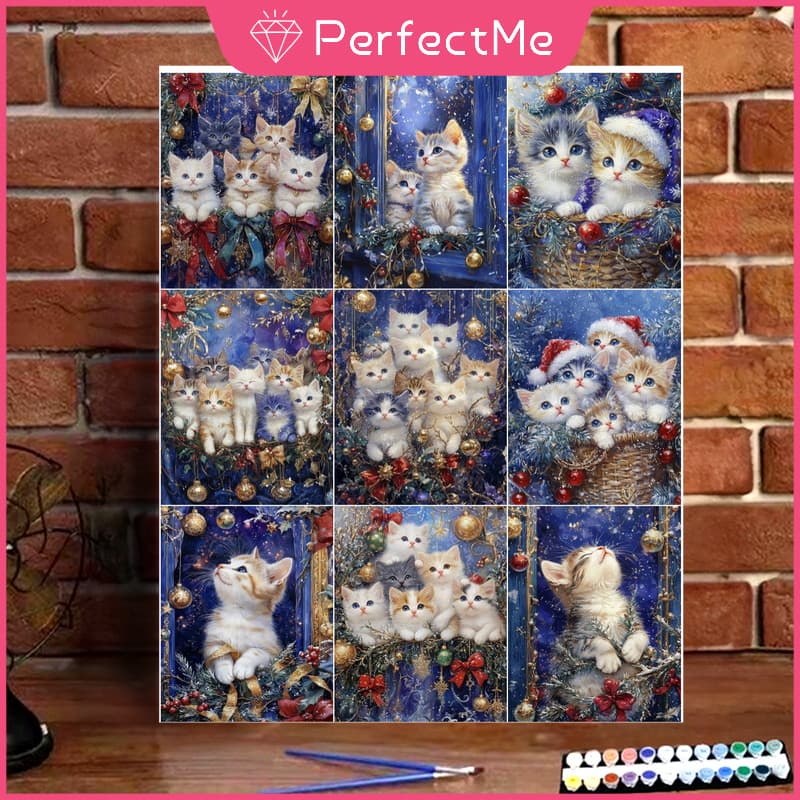 PM Natal Gato Fofo 5D DIY Pintura Diamante/A Óleo Digital Ponto Cruz De Cristal Full Round Diamond Mosaic Bordado Kit St