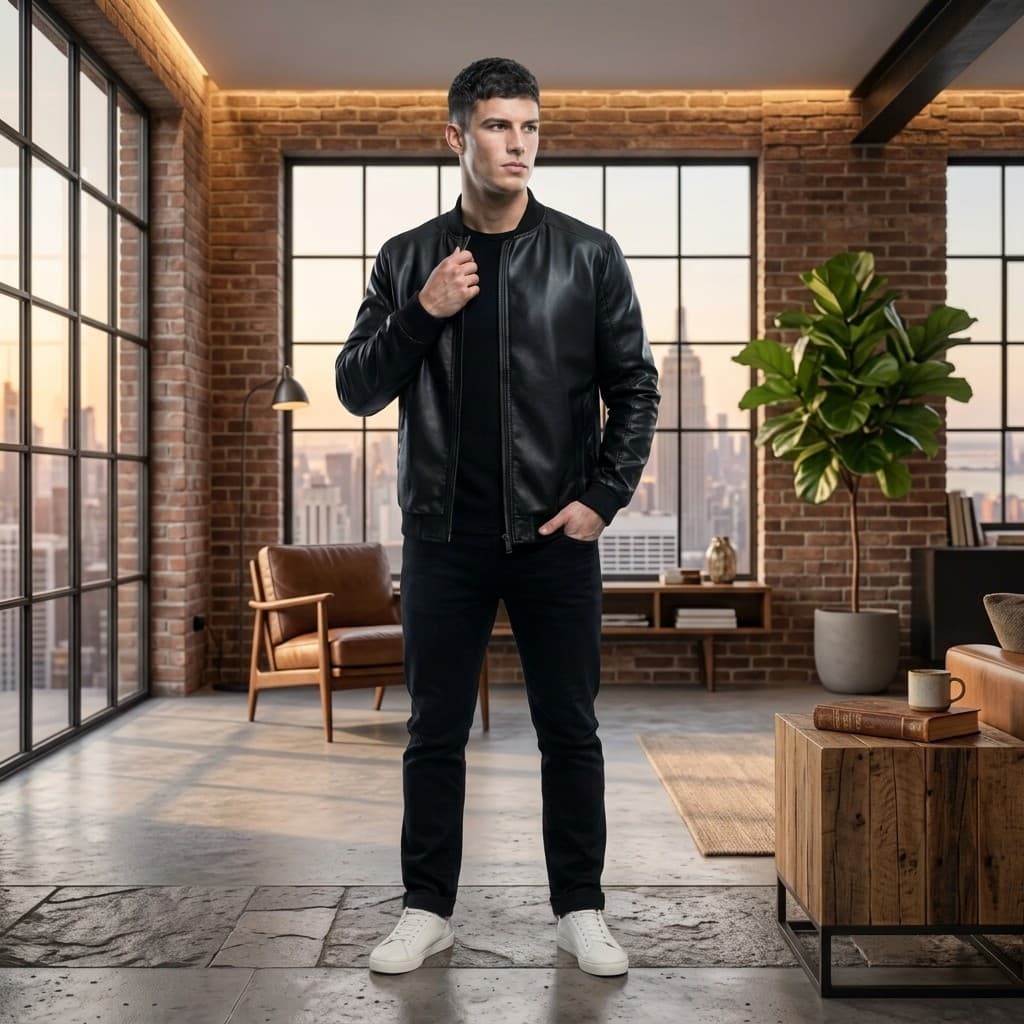 Jaqueta Masculina Courino Slim Fit Zíper Impermeável Casaco Frio