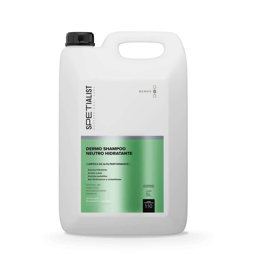 Shampoo Neutro Hidratante Pet 5 Litros Spetialist 1:10 Concentrado Vegano Peles Sensíveis Alto Rendimento