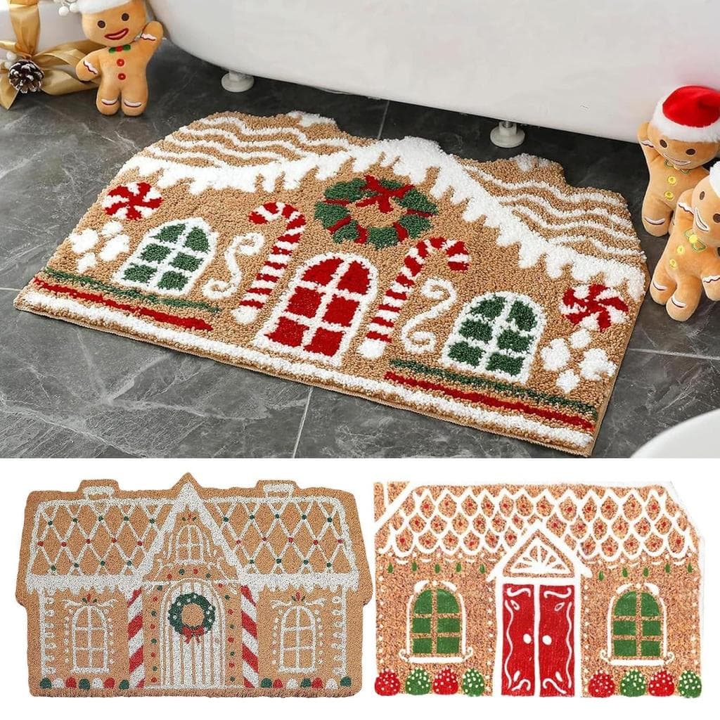 40 * 60cm PVC Tapete De Porta De Natal Sala De Estar Chuveiro Antiderrapante Tapetes De Entrada Casa De Gengibre Ornamen