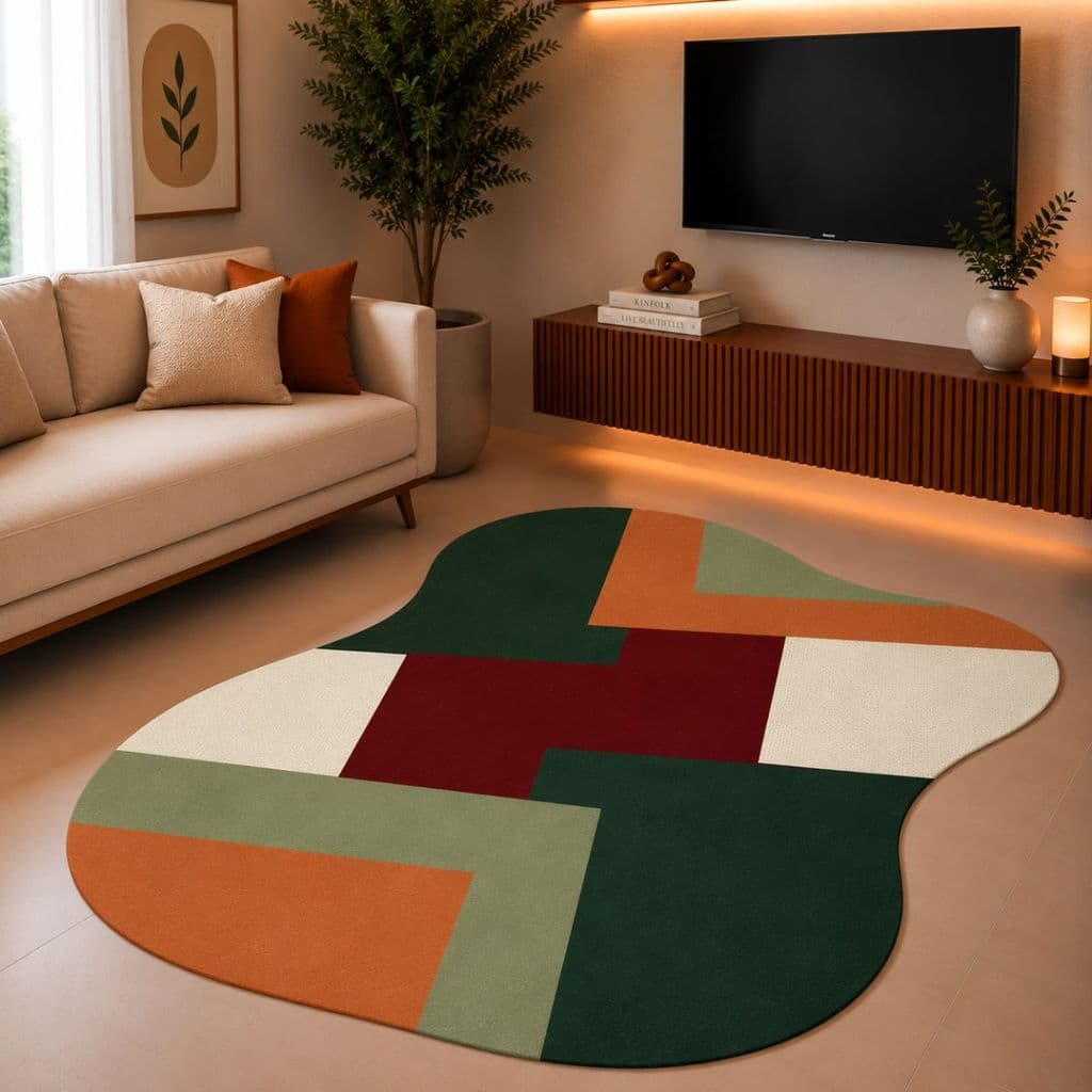 Tapete Orgânico Decorativo 117x67cm Antiderrapante para Sala e Quarto 076