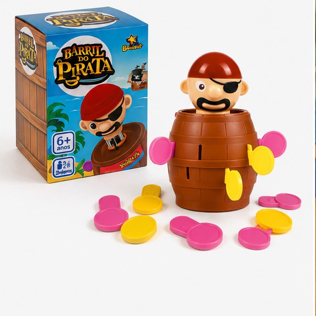 Brinquedo Pula Pirata com Barril e Espadas – Jogo Divertido para Crianças