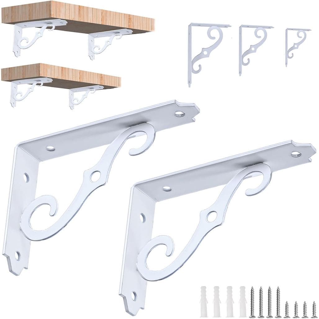 Conjunto de 2 Suportes Decorativos em L para Prateleiras, 5 Polegadas, Brancos, Montados na Parede, Suporte de Prateleir