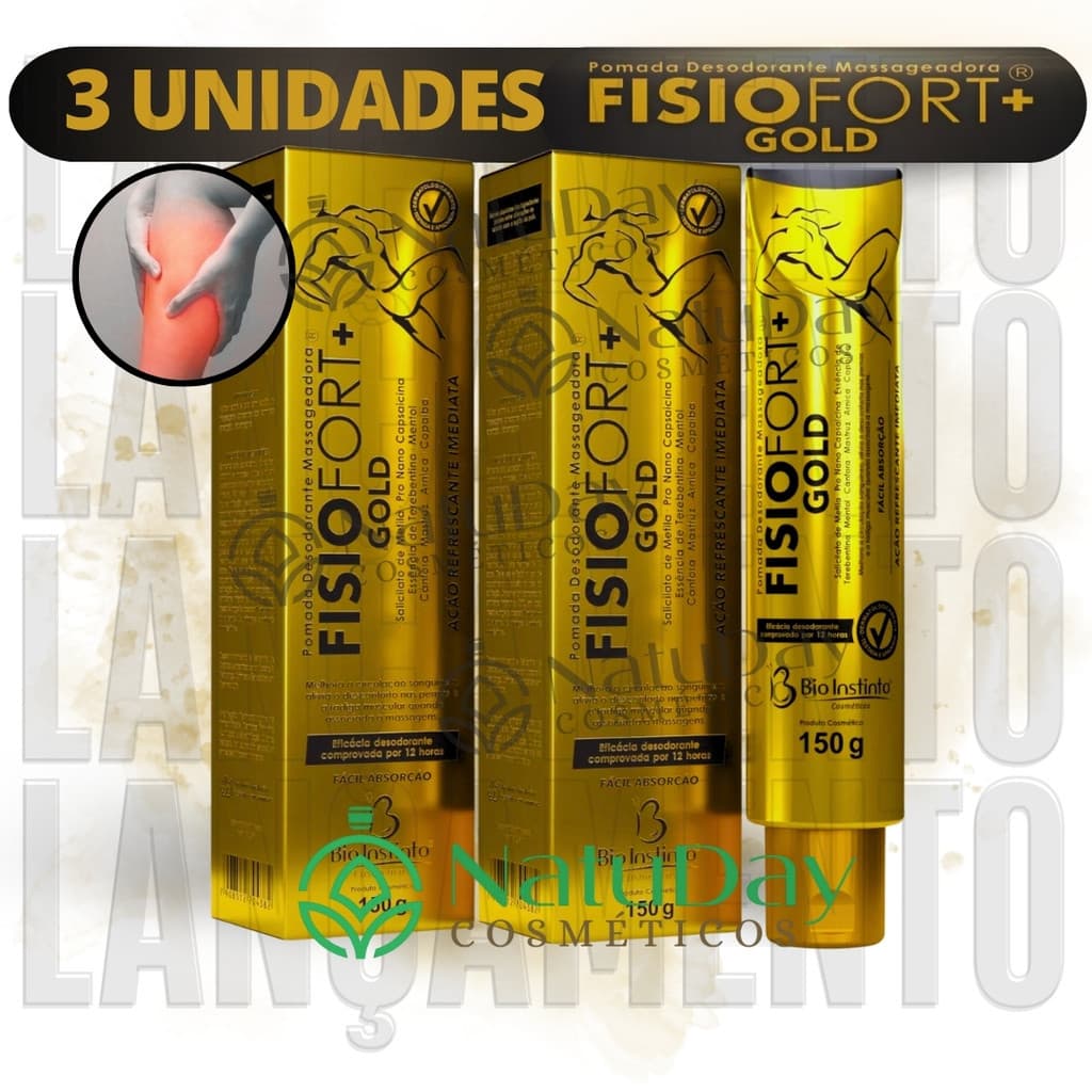 Kit 3 Pomadas Fisiofort+ Gold 150g Bio Instinto Massageadora Para Dor Muscular Original