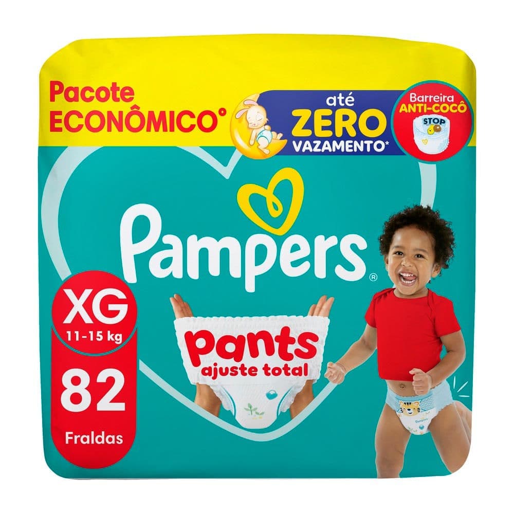 Fralda Pampers Pants Ajuste Total Tamanho G com 82 Unidades Descartáveis Pacote Econômico
