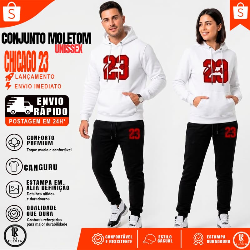 Conjunto Moletom Chicago Calça Moletom e Blusa de frio Com Capuz  Bolso Canguru Blusão Unissex Lançamento outono inverno