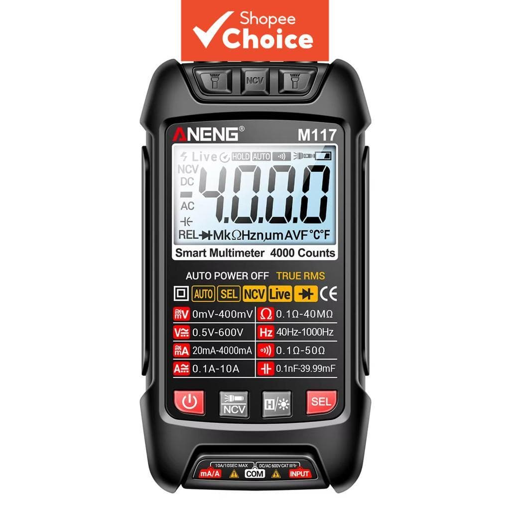 One Pc ANENG M117 Multímetro Digital Inteligente 4000 Contagens True RMS AC DC Tensão Corrente Tester Preto