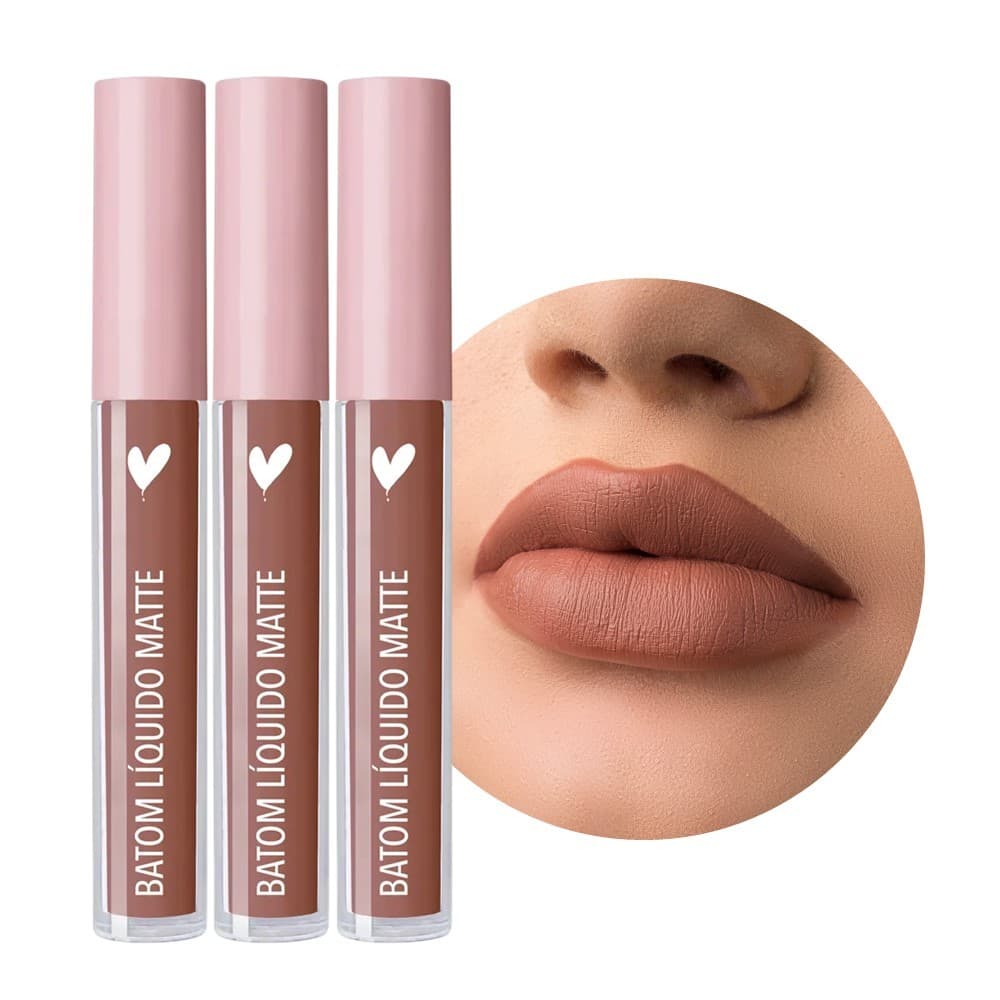 Kit 3 Batom Líquido Marrom Queimado Carinhosa Cor 25 Koloss Matte Longa Duração Cobertura Perfeita