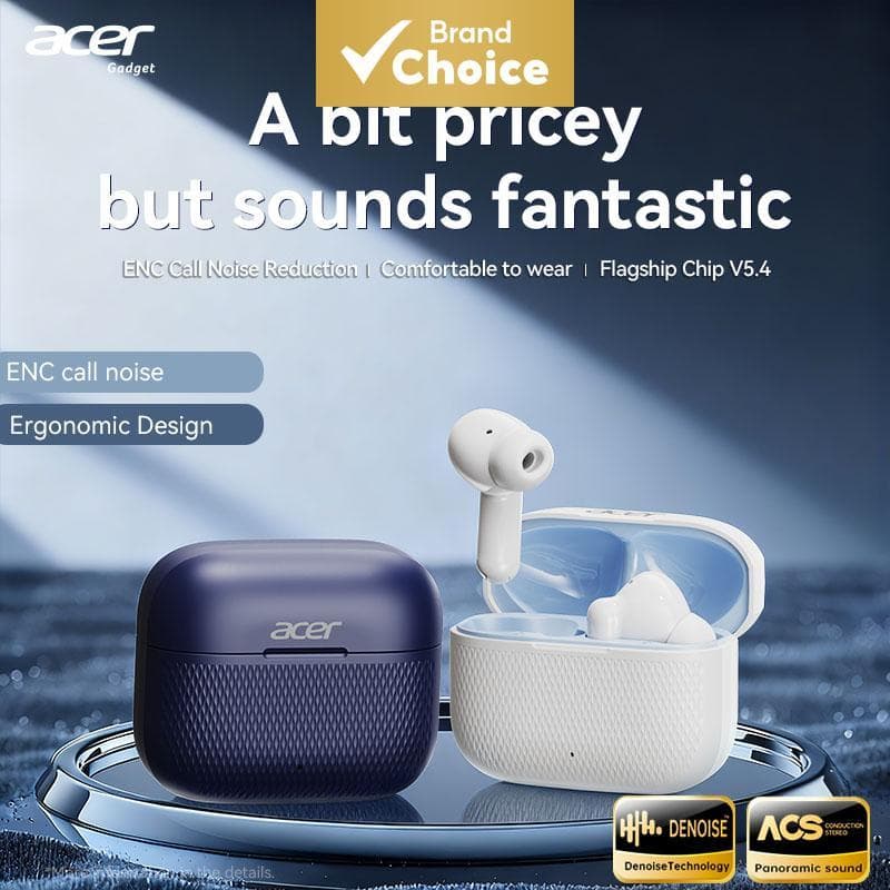 Fones de ouvido Acer OHR636, fones sem fio Bluetooth TWS ANC, com microfone, entrada tipo C, redução de ruído ENC, som