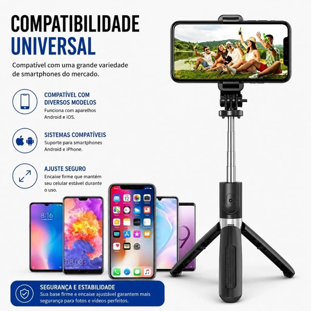 Bastão Pau de selfie Tripé Retrátil Com Luz LED Controle Bluetooth Celular Voltik