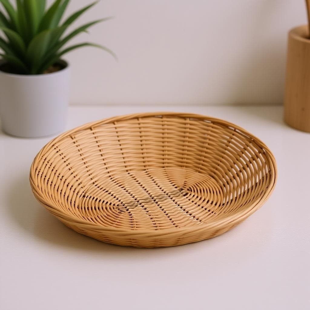 Cesto Organizador Oval com Efeito Rattan 21x16cm para Mesa e Banheiro