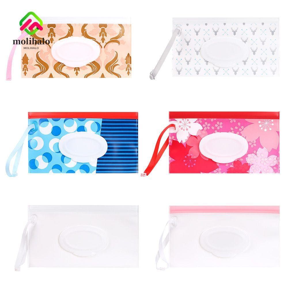 MOLIHALO Saco De Lenços Umedecidos Moda Útil Produto Para Bebês Capa Flip Portátil Caixa De Tecido Com Alça De Pressão