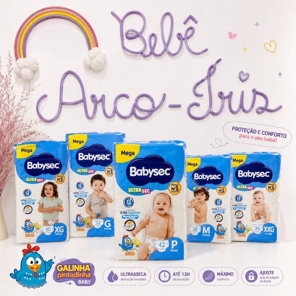 Fralda Descartável Babysec Galinha Pintadinha Ultrasec Mega  - conforto qualidade rápida absorção  12h