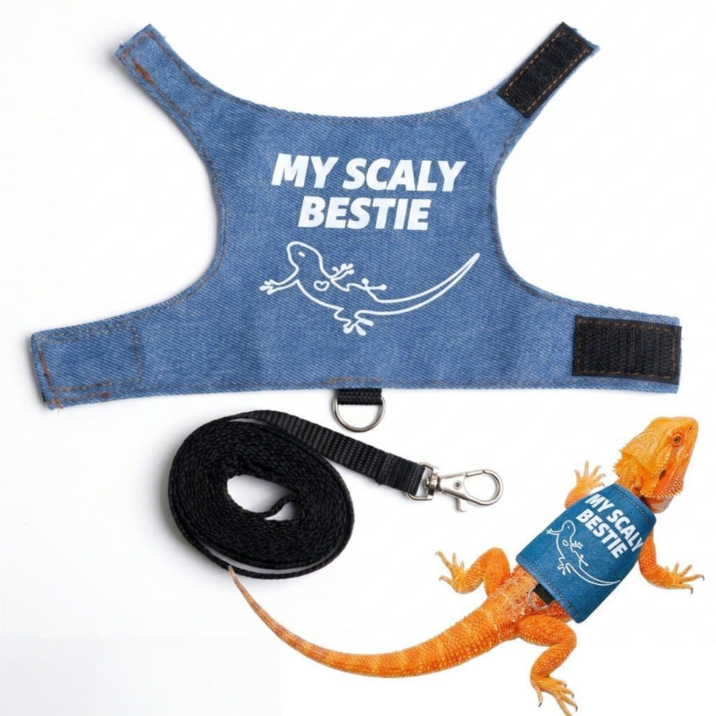 Conjunto de Coleira e Guia Ajustável para Dragão Barbudo, Colete para Lagarto e Réptil com Guia para Caminhada