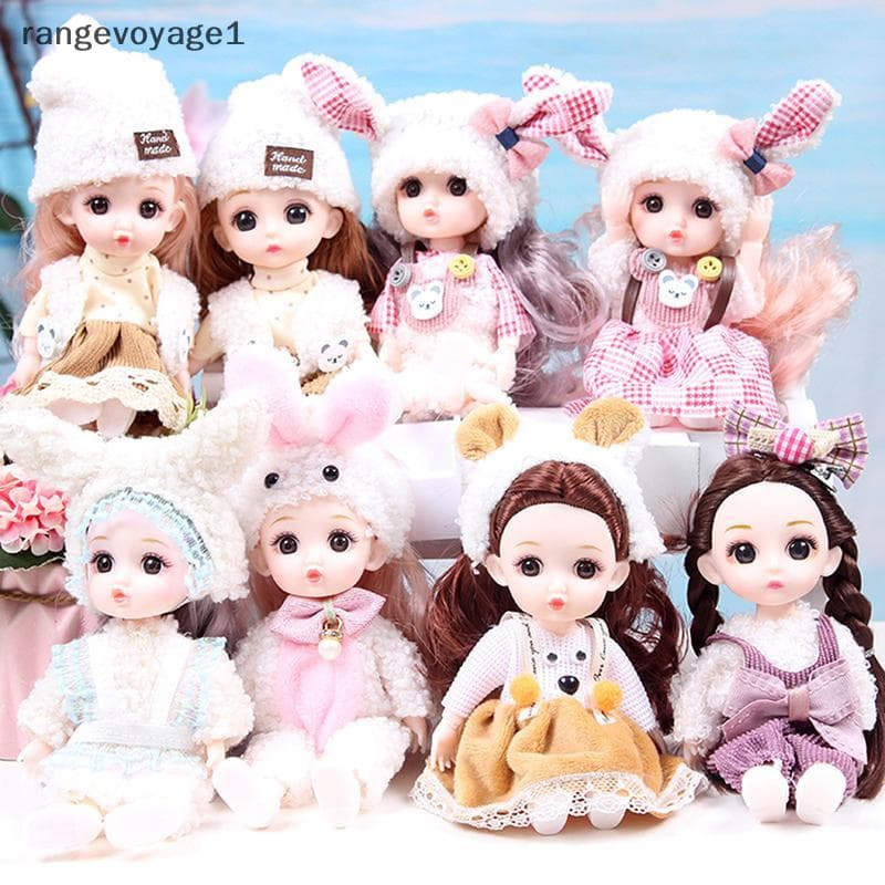 [Rave] Mini Boneca De 16 Cm Bonecas Articuladas Móveis 3D Olhos Grandes Brinquedo DIY Com Roupas Vestir Para De Menina B