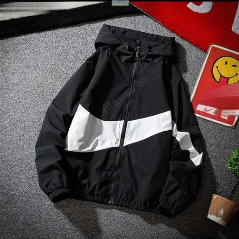 Jaqueta com capuz Colorblock masculina Casual solta à prova de vento com zíper 