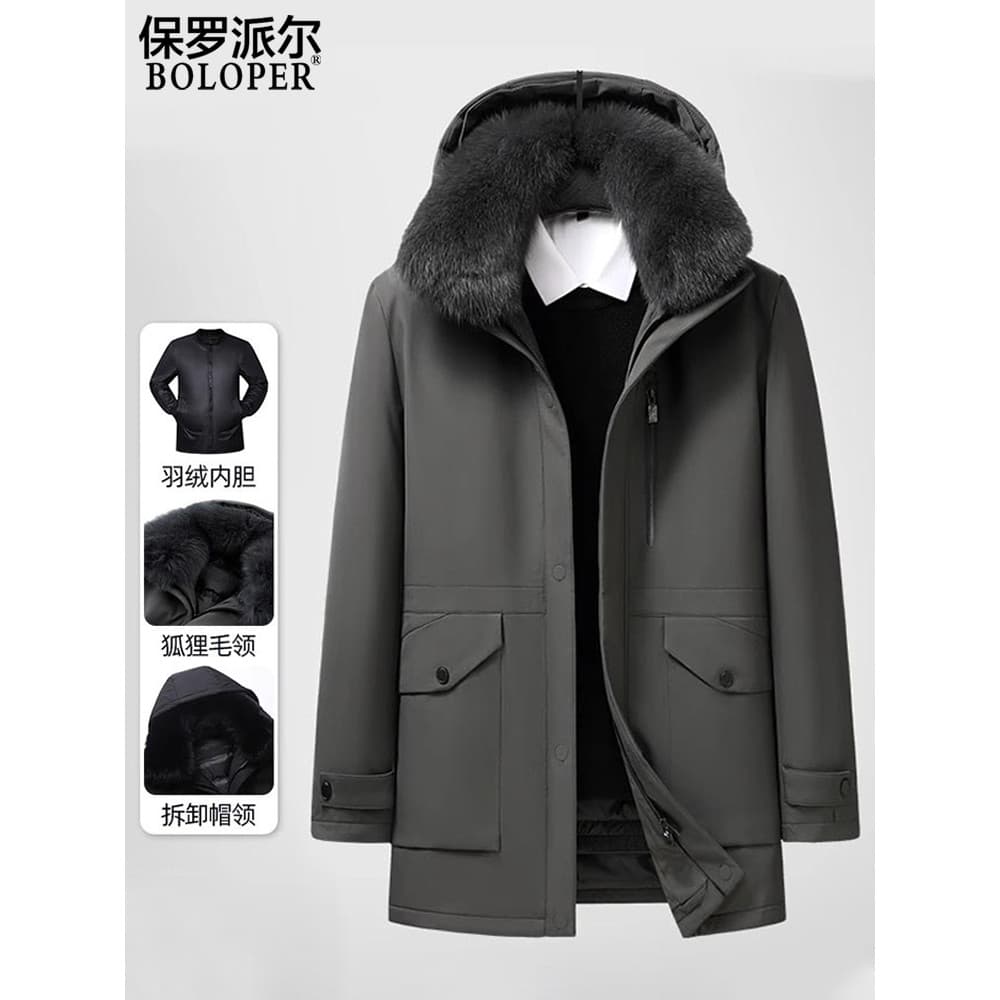 Paul Down jaqueta masculina de meia-idade idosos com capuz destacável inverno engrossado quente jaqueta masculina gola d