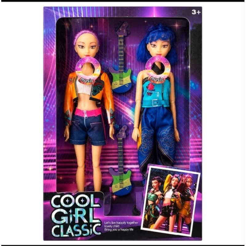 Kit 02 Boneca KPop Musical Articulada 30Cm Guerreiras Mira Rumi Zoey Acessórios Luz e Som