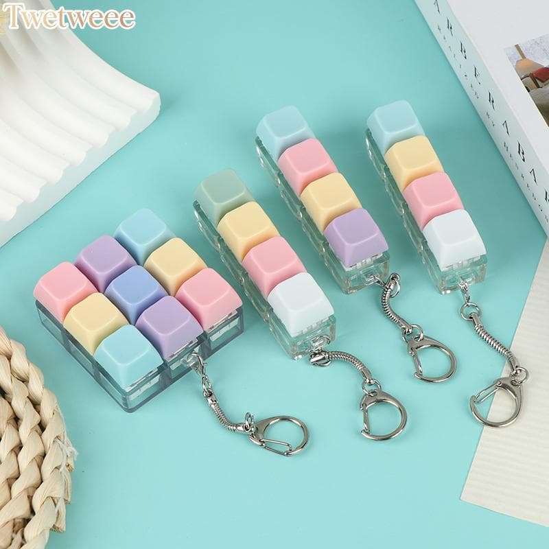Twetw Macaron Cor Teclado Chave Brinquedo DIY Botão Keycap Sensorial Chaveiro Dpression Brinquedos Mecânico 4Key Para Pr
