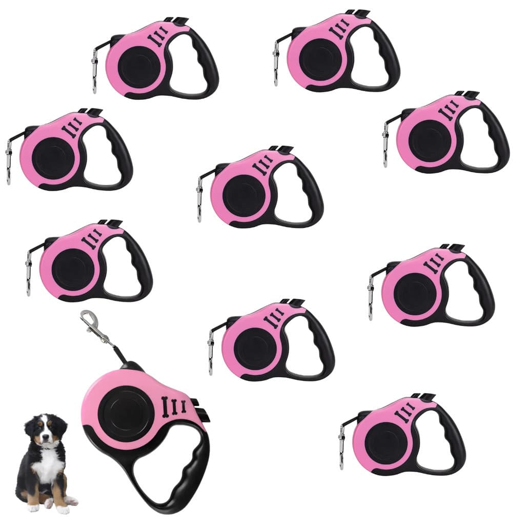 Kit 10 Coleiras Rosa Guia Retrátil 5 Metros Pets Cachorro Cães Gatos Resistente Com Trava Até 11.33kg