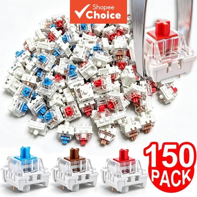 50-150 Unidades | Interruptor Mecânico de Teclado 3 Pinos | Azul/Vermelho/Castanho | Substituição de Teclas Clicker para