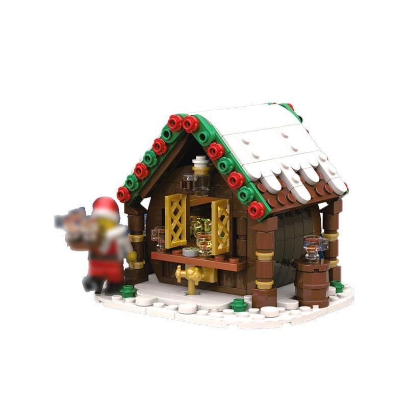 Blocos de montar MOC compatíveis com Lego 166236, Montagem de Barraca de Cerveja de Natal, Modelo de Decoração com Atmos