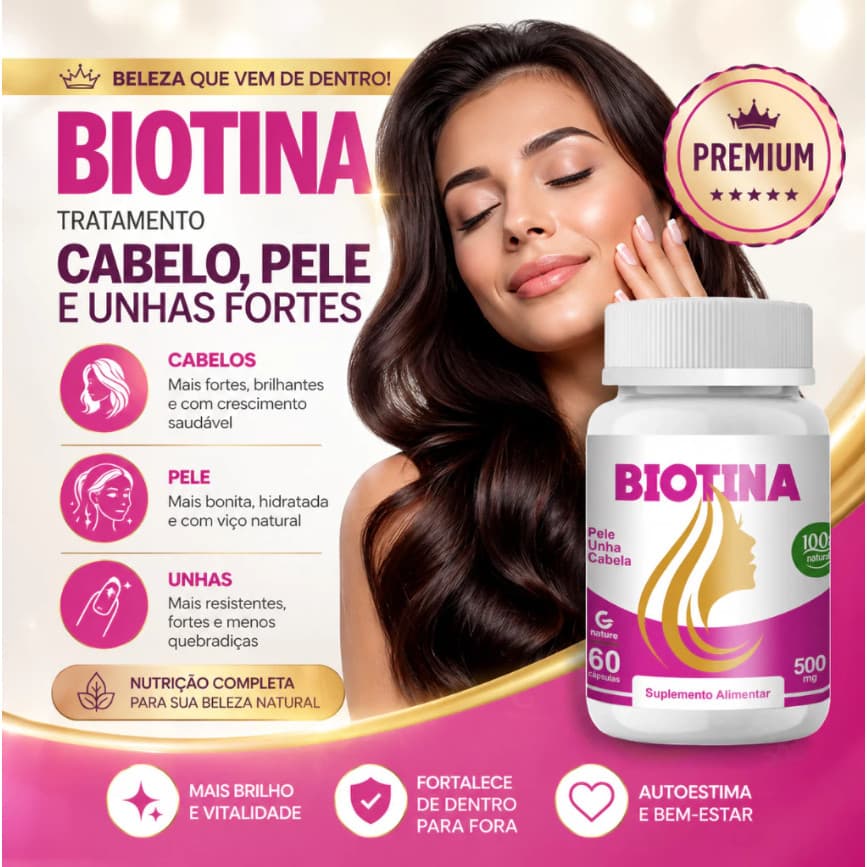 Biotina 100% pura 45mcg Vitamina B7 Autêntica -Suplemento CABELO+PELE+UNHA