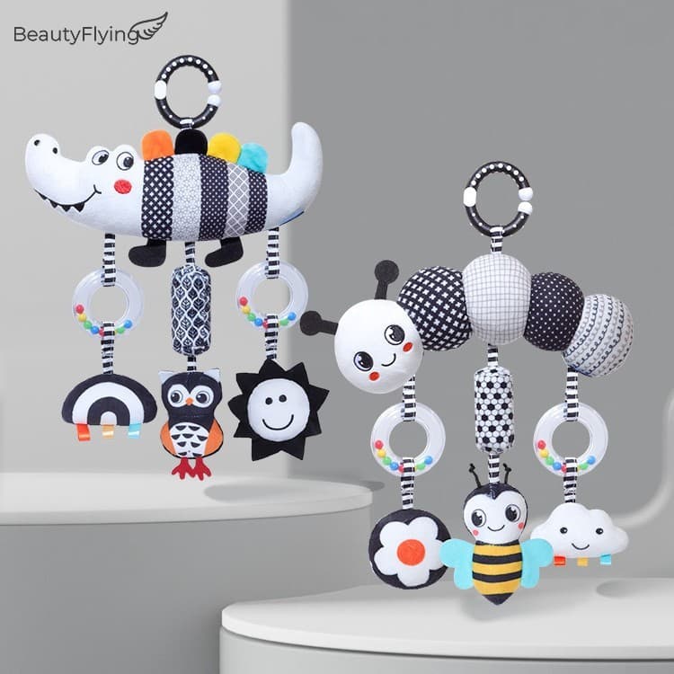 Carrinho De Bebê De 0 A 3 Anos Com Brinquedo Pendurado De Pelúcia Animal Preto E Branco