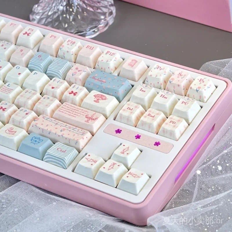 Conjunto de teclas Cherry 129 Key Girl PBT Rococo, chaveiro para teclado, compatível com teclados mecânicos de 61/75/87/