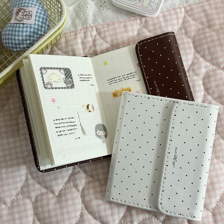 Novo estilo coreano página fixa M5 couro Tri-Fold notebook série de bolinhas bonito All-Match portátil notebook bloco de