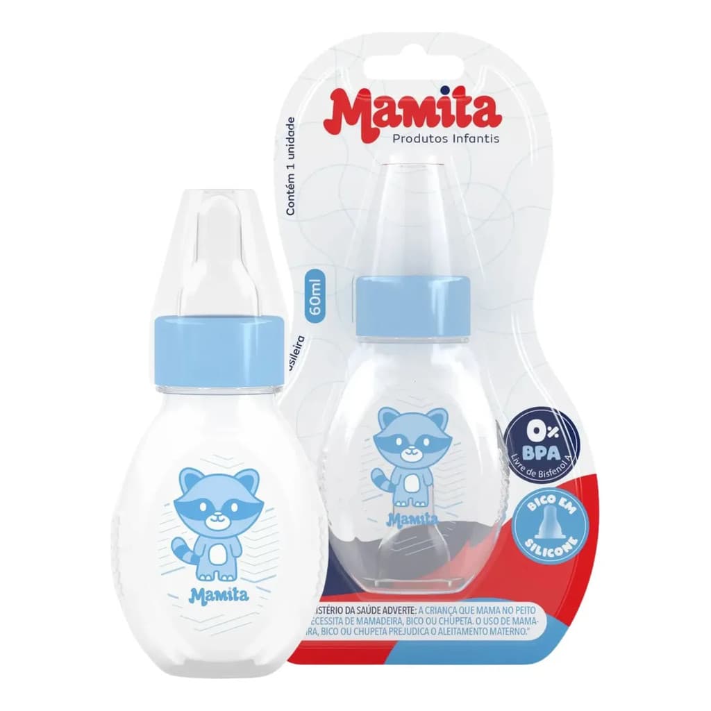 Mamadeira Chuquinha 60ml  0-6 Meses Recém Nascido 1 Un Silicone Bebê Cor Azul