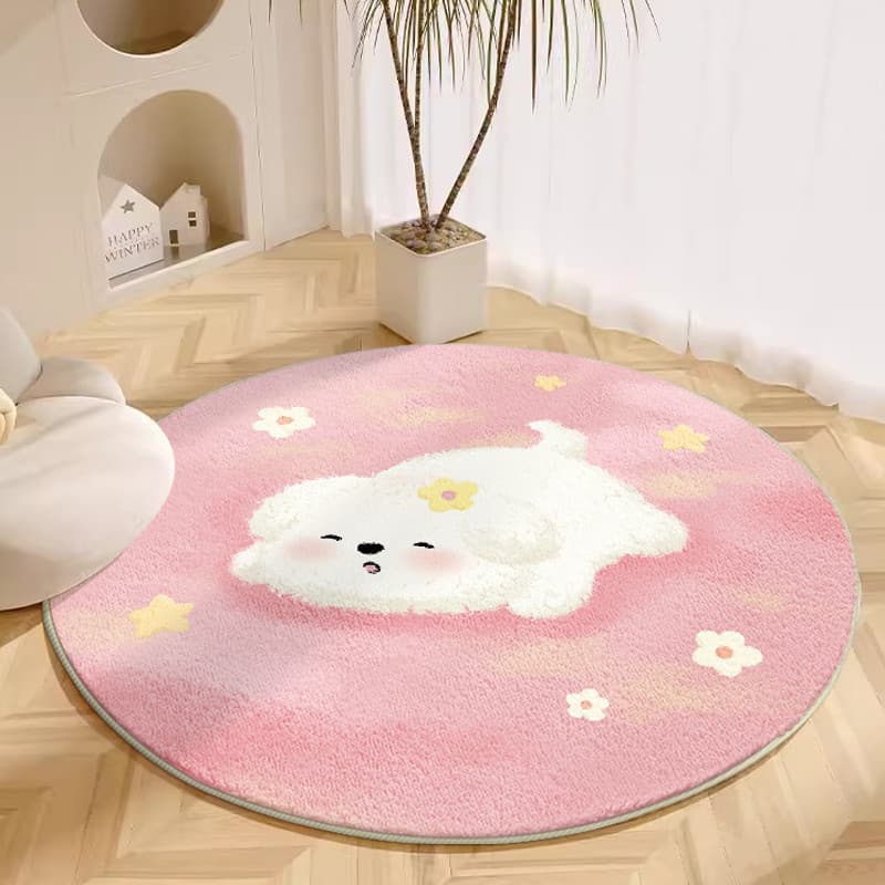 [Novo produto] Tapete redondo para sala de estar antiderrapante estilo desenho animado fofo imitação de caxemira tapete 