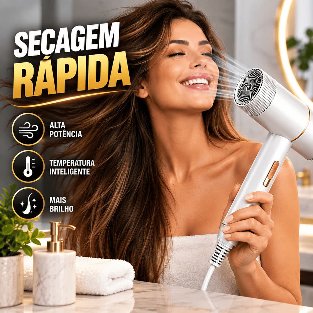 Secador De Cabelo Profissional Compacto Haste Articulada Anti Frizz Temperatura Quente Fria Bi-Volt Flex Concentrador