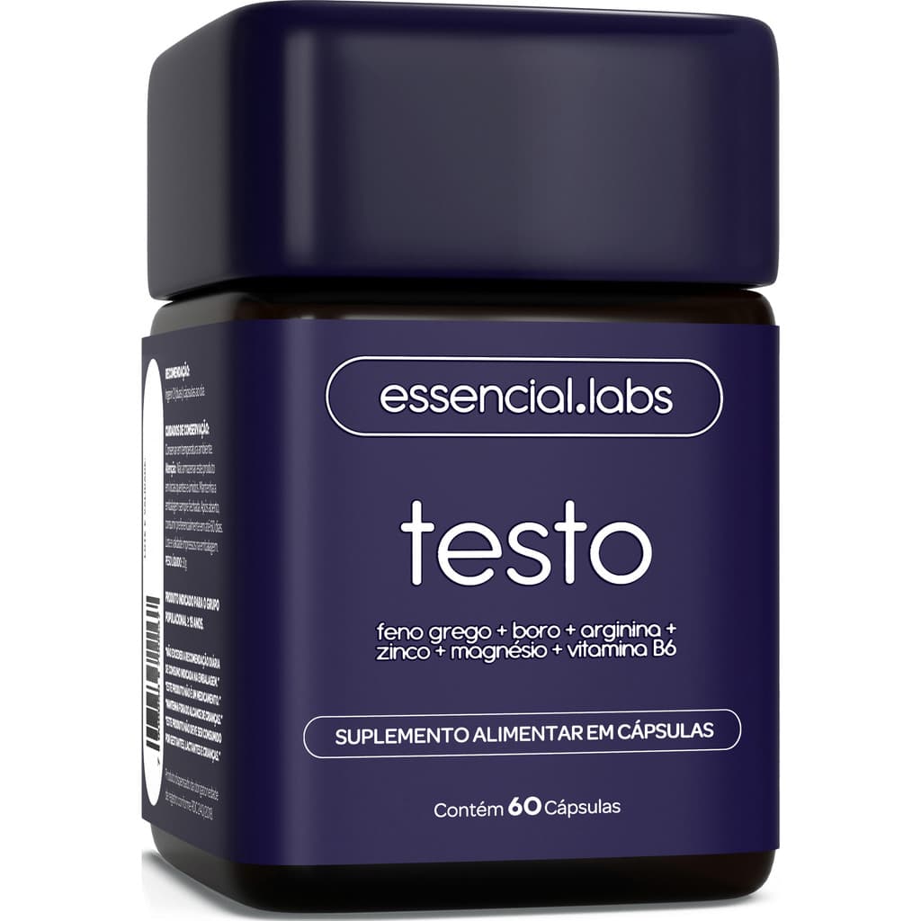 TESTO ESSENCIAL - Fórmula Exclusiva com Saponinas + Boro + Arginina + ZMA + Vitamina B6 - 60 cápsulas