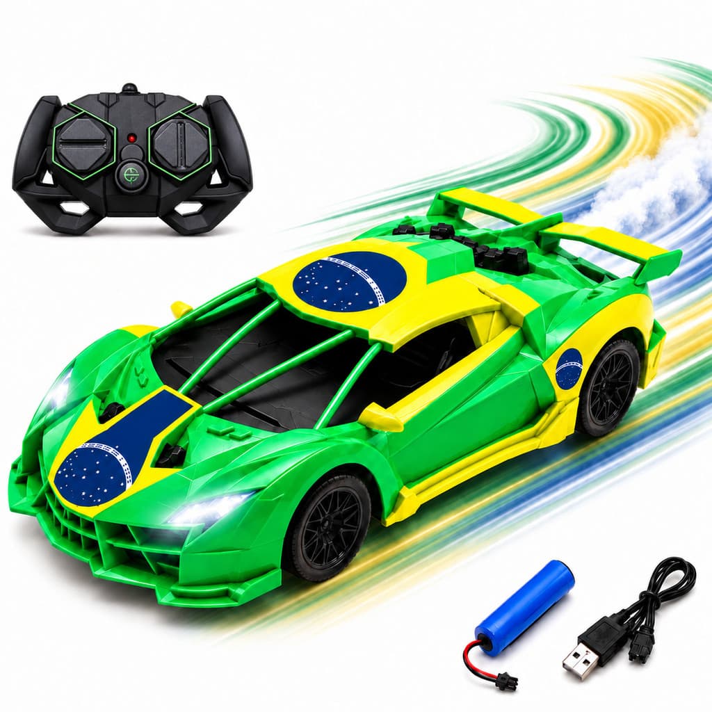 Carrinho de Controle Remoto Solta Fumaça Recarregável Luz Led Brinquedo Infantil Radical Brasil Kizumba