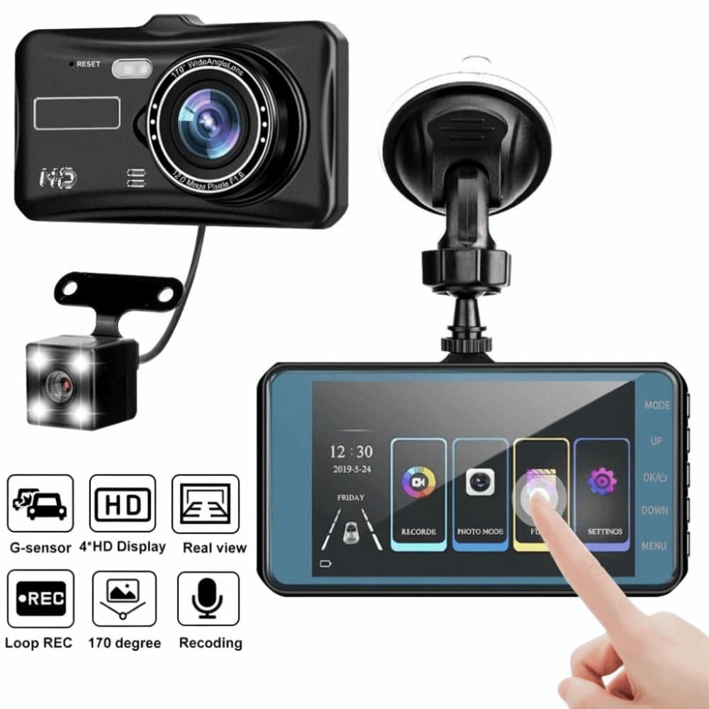Carro DVR , Lente Dupla FULL HD 1080P Dash Cam , Câmera Frontal E Traseira Visão Noturna Tela Sensível Ao Toque Gravador