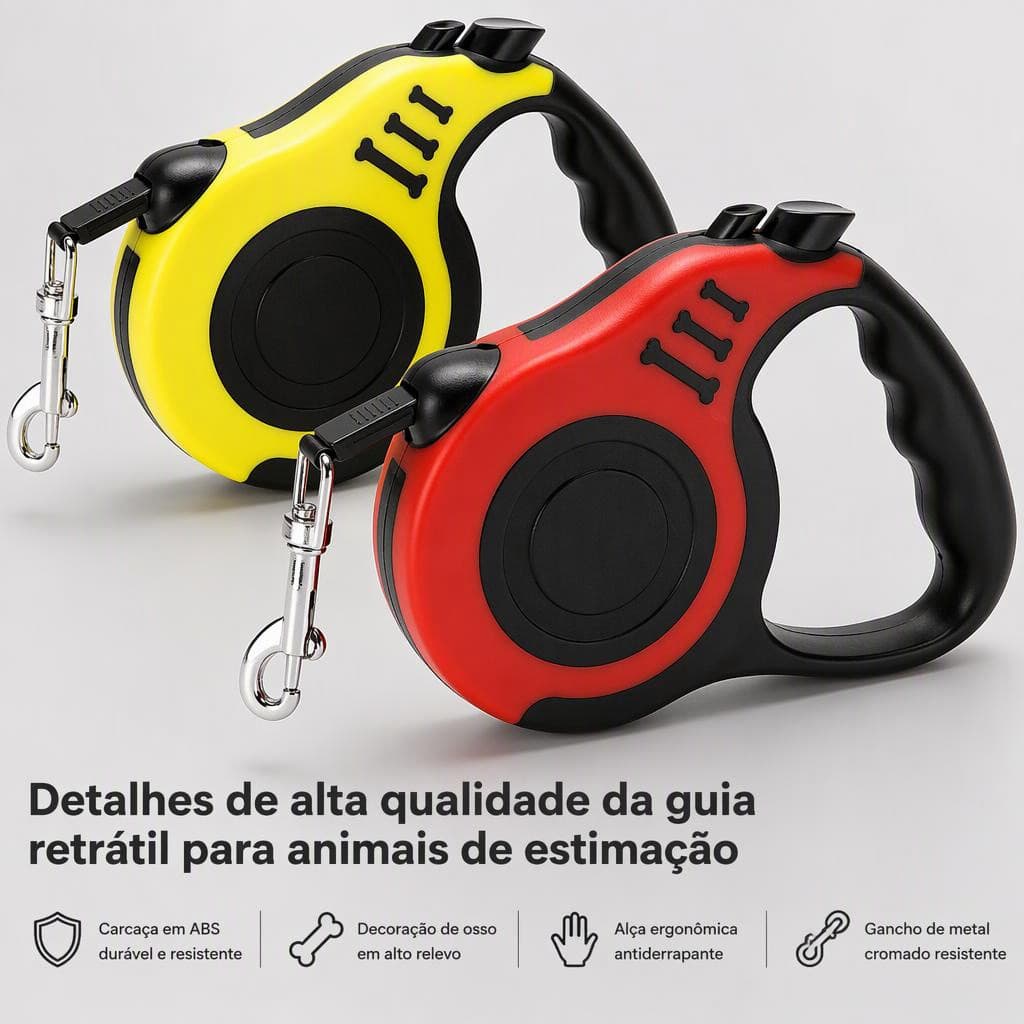 Coleira Guia Retrátil 3m para Cachorros e Gatos até 20kg | Trava de Segurança | Passeio Seguro
