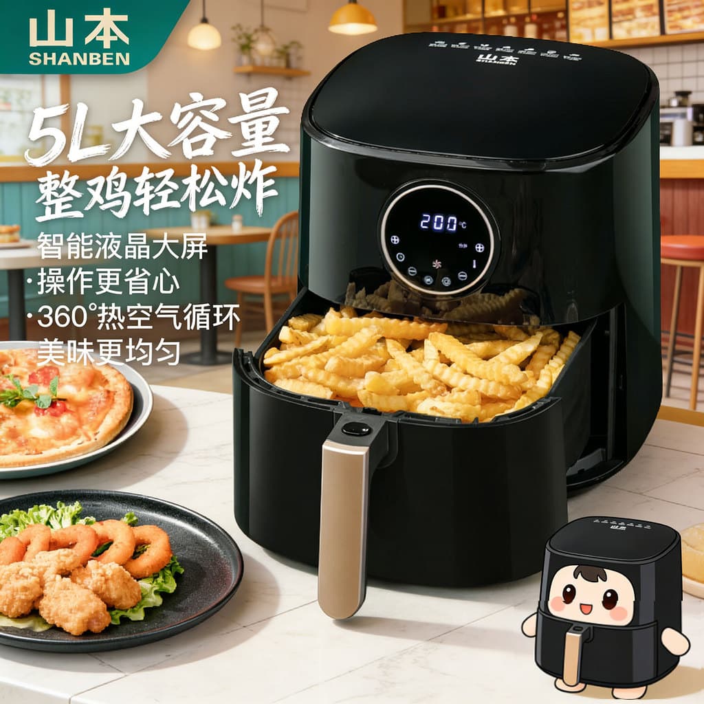 Yamamoto fritadeira de ar doméstica Visual de grande capacidade fabricante de batatas fritas sem óleo multifuncional aut