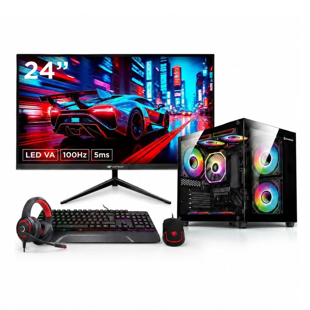Computador Pc Gamer Ryzen 7 5700G 32GB DDR4 SSD 960GB RTX 4060 WIFI Monitor Led 24" Preto