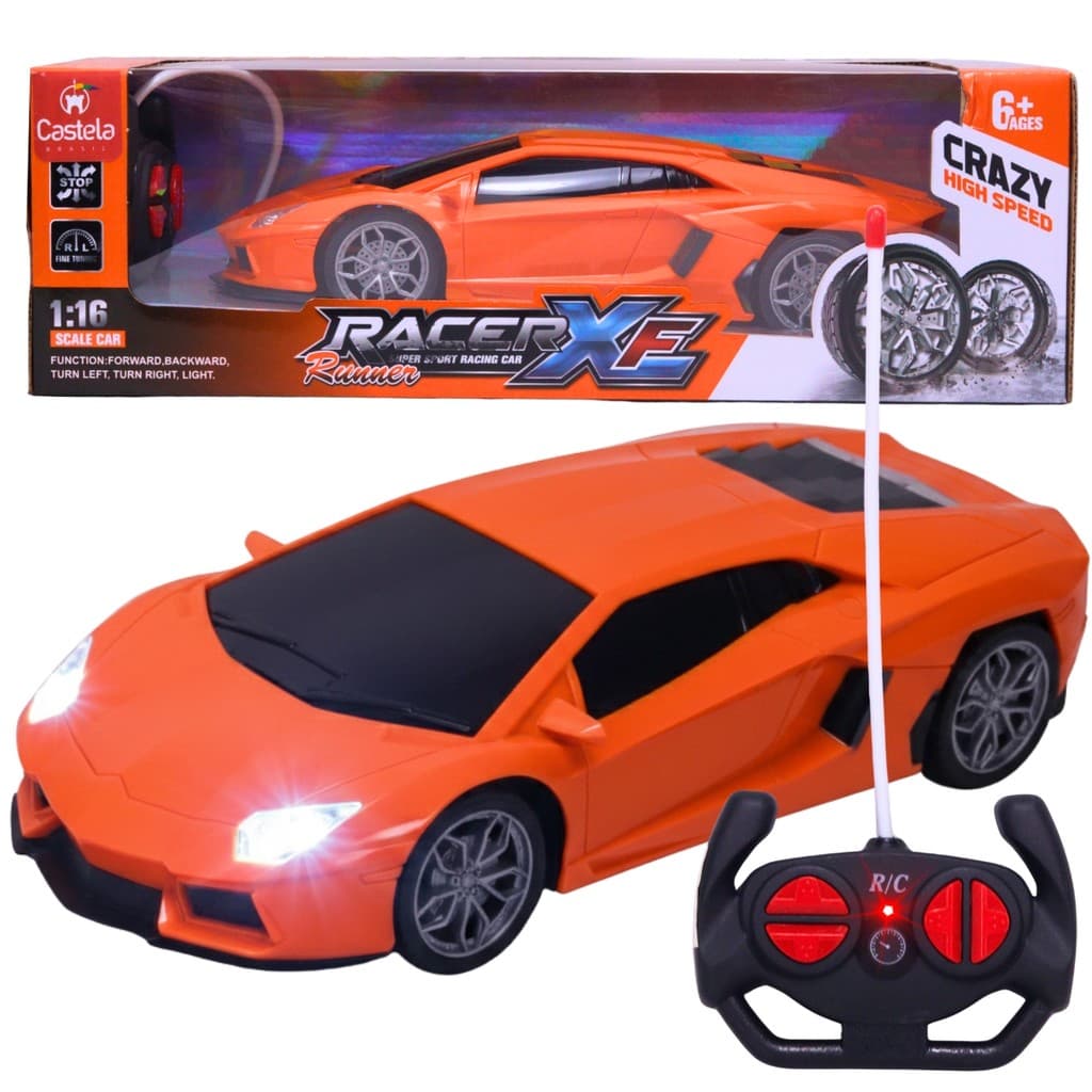 Carrinho de Controle Remoto Esportivo Laranja C/ Luz 1:16 - Castela