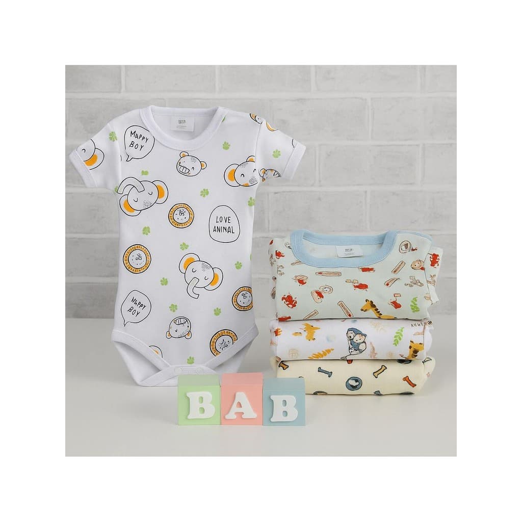 Kit 4 Body Estampado Bebê 100% Algodão Macio Suedine Menino Menina Enxoval Maternidade Blusa Verão Calor Curto Bori